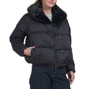SAVE THE DUCK Black Mireille Shawl Collar Short Puffer Jacket